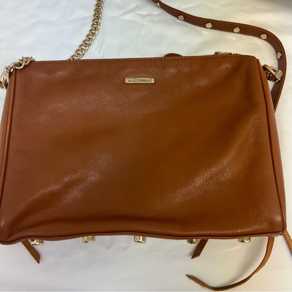 Rebecca Minkoff tan leather crossbody bag with zippers and gold details. - Picture 5 of 13